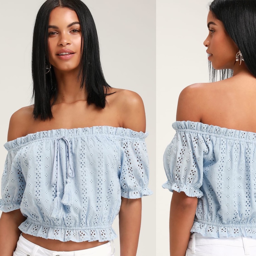 LULU’S Light Blue Maddison Eyelet Lace Crop Top